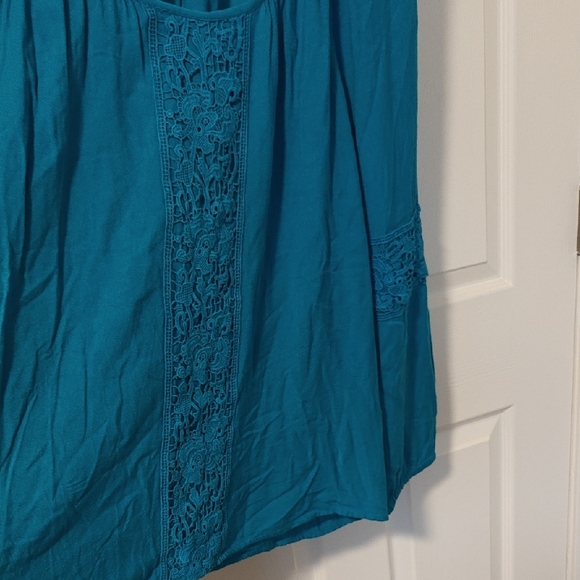 Lilly Pulitzer Teal Crochet-Trim Peasant Blouse - Picture 5 of 7